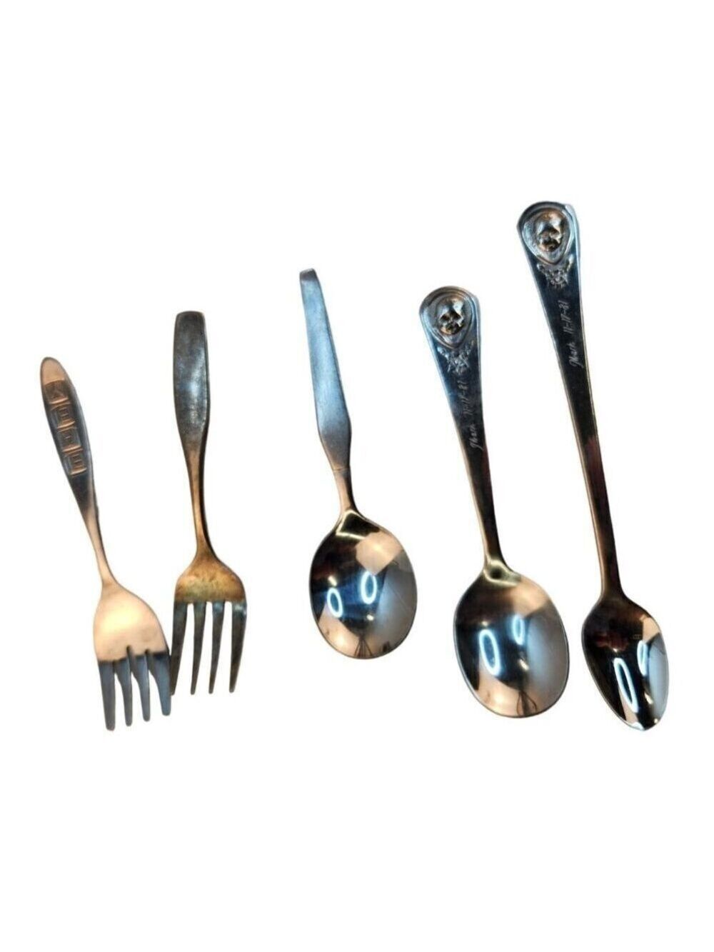 Vintage Baby Utensils Set 5 Teaspoons Forks Silver Stainless